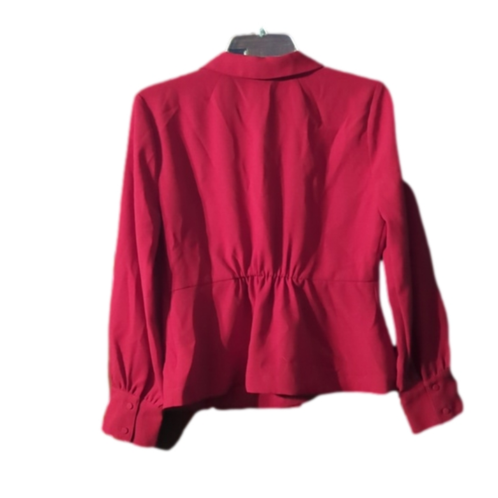 J Crew Women's Shirt Top Peplum Drapey Flowy Faux Wrap Red Christmas Holiday 8 - Picture 12 of 12